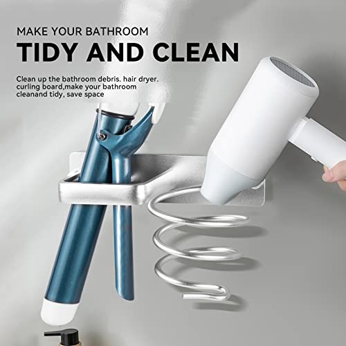 YUET Hair Dryer Holder Hairdryer Station Wall Mounted Shelf Bracket Straightener Stand Hanger Organizer Blow Storage with Cable Tidy Rack for Dressing Table Bathroom Aluminum Professional, Silver - color: Silver