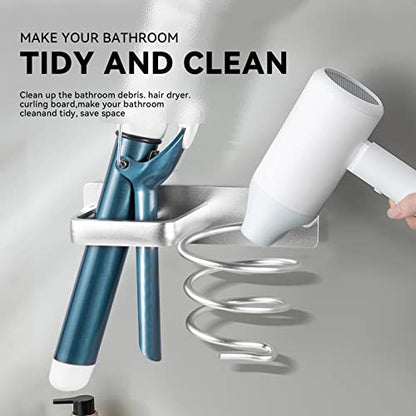 YUET Hair Dryer Holder Hairdryer Station Wall Mounted Shelf Bracket Straightener Stand Hanger Organizer Blow Storage with Cable Tidy Rack for Dressing Table Bathroom Aluminum Professional, Silver - color: Silver