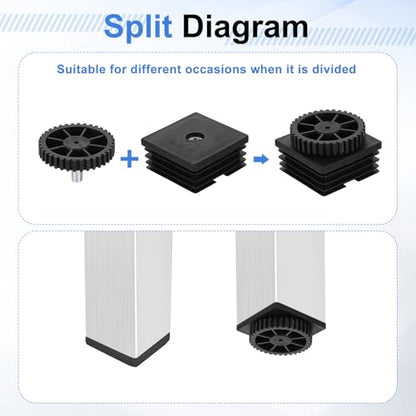 uxcell 2 Set Leveling Feet, M8x50x50mm Plastic Adjustable Furniture Leg Leveling Square Threaded Insert Screw-in Glide Levelers for Table Chair Furniture, Black