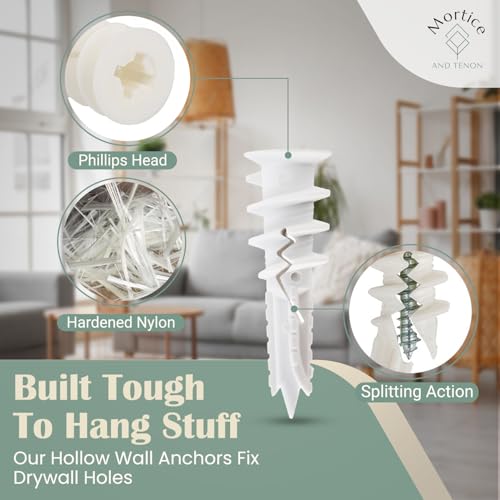 Reinforced Nylon 66 Drywall Repair Anchors - 90lb, Small Wall Hanging Kit for Apartment Quick Fixes & Towel Rack with Carbon Steel Screws, 10 Dry Wall Anchors and 10 Phillips Flat Head Wood Screws - style: 10 Pack