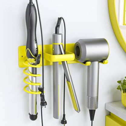 Tindbea Hair Dryer Holder Curling Iron Holder Flat Iron, Blow Dryer Holder Wall Mount, 3 in 1 Bathroom Hair Tool Organizer Rack for Universal Dryer, Bright Yellow - color: Bright Yellow