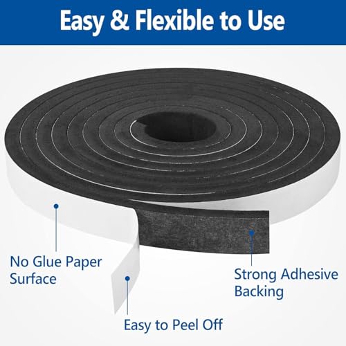 Kikerike Self Adhesive Foam Tape Weatherstrip 1In x 1/2In x 20Ft High Density Foam Insulation Strips Foam Seal Weather Stripping with Strong Adhesive for Door and Window Sound Isolation Soundproofing - size: 1in x 1/2in x 20Ft