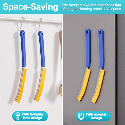 JOYMOOP 4 Pack Crevice Cleaning Brush, Blue Hard Bristle Grout Brush, House Cleaning Supplies, Magnetic Gap Cleaning Brush for Kitchen, Bathroom, Window, Toilet, Multifunctional Cleaning Tools - color: Blue, size: 4 Pack