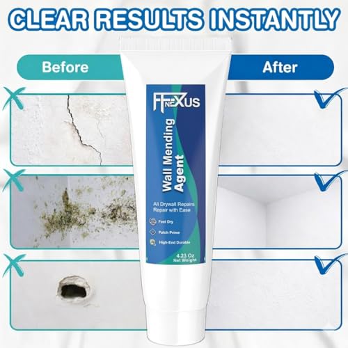 Drywall Repair Kit – 2 × 4.23 oz Fast Dry Putty Tubes with 2×2″ & 4×4″ Wall Patch Mesh, Dual Scrapers & 2 Sandpapers | Quick-Dry Spackle & Sheetrock Crack Filler for Wall, Ceiling & Plaster Repair - color: 2 Tubes & 3 Wall Patches