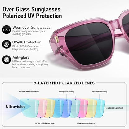 HAOLOTA Polarized Fit Over Glasses Sunglasses for Women Men Trendy Square Wrap Around Shades UV Protection - color: L Size 04 Purple/Grey