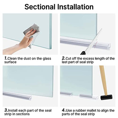 AmazerBath 3 PCS Shower Door Bottom Seal for 3/8 Inch Glass - (15.75 Inches x 3), 3 Section Segmented Shower Installation Kit Frameless Glass Door Seal Strip - style: Bottom Seal 3/8