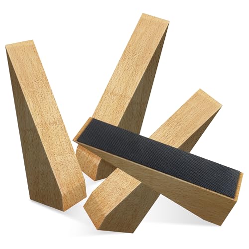 4 Pack Wooden Door Stop - Non-Slip Door Stoppers for Floor - Door Wedges for All Door Types and Surfaces - Each Door Stopper 2inch Thick, 6.3inch Long with Rubber - size: 4-pack Large triangle