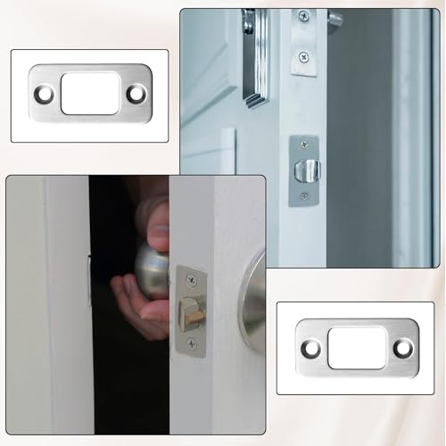 2 Sets Security Deadbolt Strike Plate Kit, 1" x 2-1/4" Door Strike Plate Shim & Spacer, Reinforced Stainless Steel Dead Bolt Strike Plates for Door Jamb Repair, Includes Long Screws (Brushed Nickel)