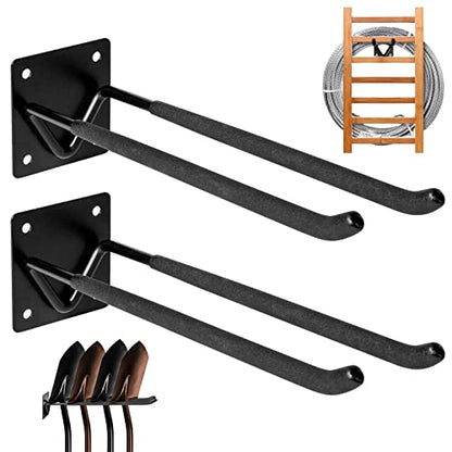 2Pcs Shovel Holder Wall Mount, Ladder Hangers, Rake Racks, Large Garden Tool Hook Organizers, Heavy Duty Garage Utility Hooks for Hanging Yard Tools, Chairs, Bikes and More