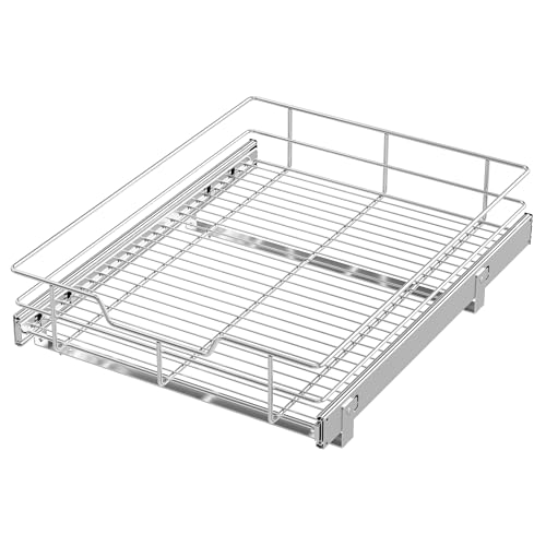 Pull Out Cabinet Organizer 17" W X 22" D, Slide Out Drawers For Kitchen Organizers and Storage, Pull Out Drawers For Cabinets Capacity Heavy Duty Caddy, Cabinet Shelves Chrome-Plated, Bathroom Pantry - color: 1 Tier - Chrome-Plated, size: 17" W X 22" D