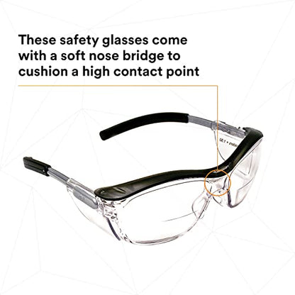 3M Safety Glasses with Readers, Nuvo Protective Eyewear, +1.5, ANSI Z87, Clear Lens, Retro Gray Frame, Soft Nose Bridge, Side Shields - color: Clear Lens (+1.5), Gray Frame, size: +1.5 Diopter
