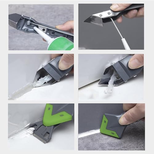 9 in 1caulk smoothingand Grouting Tool, silicone remover，Sealant Trimming and Removal Tool with Grout Squeegee for Bathrooms, Windows, Doors, Kitche - color: Green