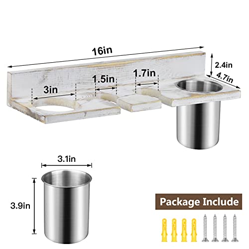Hair Tool Organizer Wall Mounted, Sturdy Pine Wood Construction, Removable Stainless Steel Cup, Holds Hair Dryers, Straighteners, Curling Irons, Brushes, and More, White - color: White
