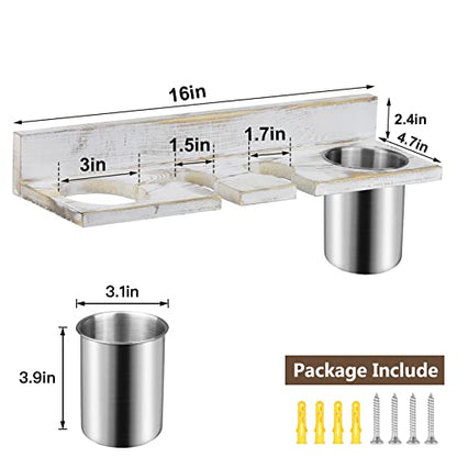 Hair Tool Organizer Wall Mounted, Sturdy Pine Wood Construction, Removable Stainless Steel Cup, Holds Hair Dryers, Straighteners, Curling Irons, Brushes, and More, White - color: White