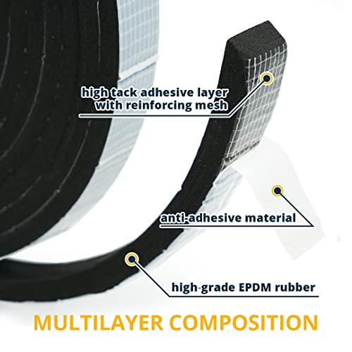 Alenor EPDM Black Foam Insulation Tape Self Adhesive 2/5"x3/5" x 16' Ft –Pack of 1- Weather Stripping for Doors & Windows,Soundproofing,Door Seal,Weatherstrip,Pipe Cooling,Air Conditioning Seal Strip - size: 2/5"x 3/5" Inch x 16' Ft