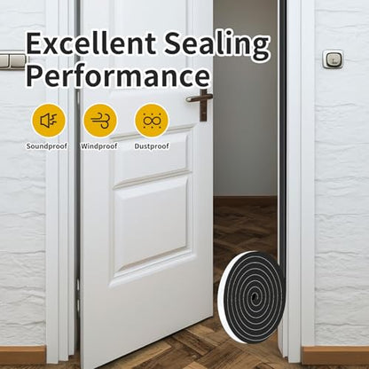 Weather Stripping Door Seal Strip,Door Weather Stripping,Strong Adhesive, Weatherproof, Reduce Noise, Gap Filler, Foam Insulation Tape for Doors and Windows (Black,1/2 in x 3/8 in x 13Ft) - size: 1/2 In x 3/8 In x 13Ft