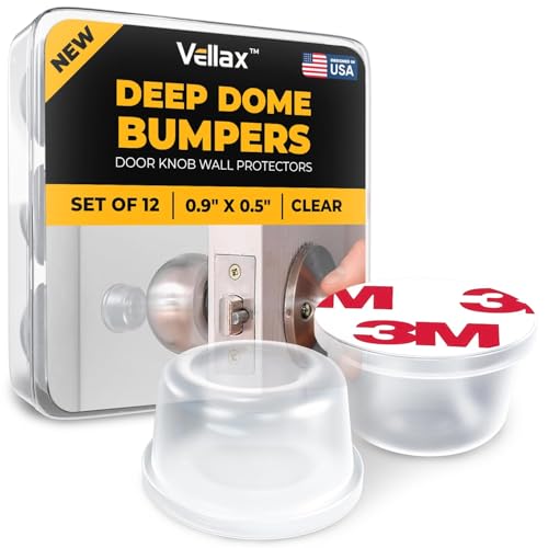 Vellax 12 Clear Silicone Door Bumpers – Self-Adhesive Wall Protectors for Door Knobs, Handles & Headboards – Quiet Rubber Pads for Impact Protection - style: 12 Deep Domes