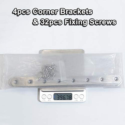 4 pcs 245mm / 9.7" Length 8 Hole Stainless Steel Straight Corner Brackets Flat Fixing Mending Brace Plates with Fixing Screws