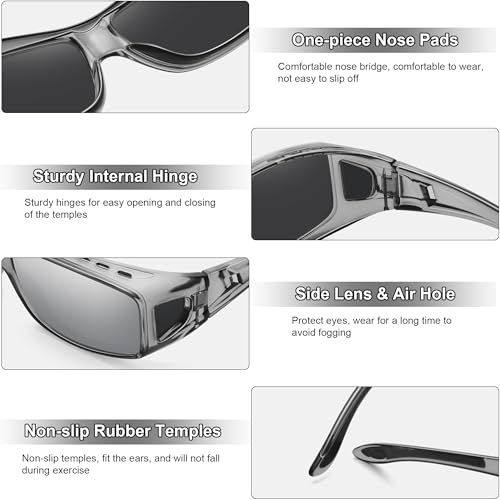 MEETSUN Fit Over Glasses Sunglasses for Men Women,Wrap Around Sunglasses Polarized UV400 Protection - color: A1-clear Gray Frame-silver Mirror Lens