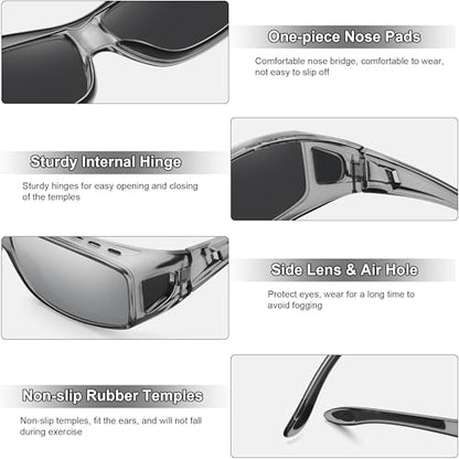 MEETSUN Fit Over Glasses Sunglasses for Men Women,Wrap Around Sunglasses Polarized UV400 Protection - color: A1-clear Gray Frame-silver Mirror Lens