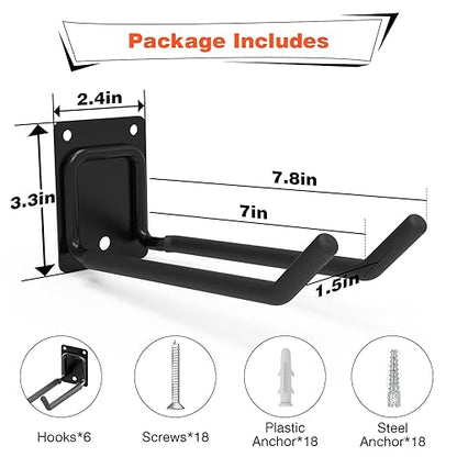 6 Packs 7.8inch Heavy Duty Garage Hooks, Garage Storage Organizer for Tool Organization, Shed Metal Utility Hooks Hanger for Tires, Bikes, Shed, Chair, Ladder, Ski and Snowboard