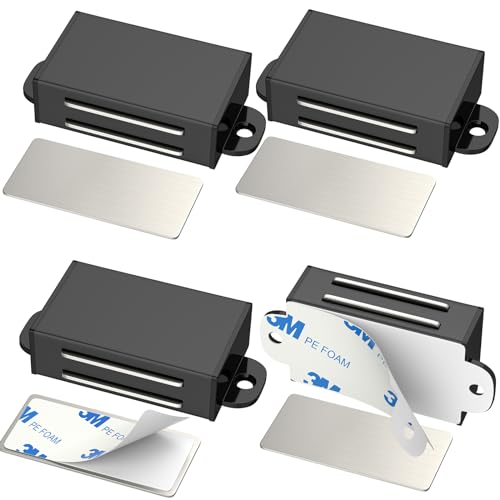 Jiayi 4 Pack Strong 17lb Magnetic Door Catch Stainless Steel Self Adhesive Cabinet Magnets for Kitchen Cabinet Drawer Cupboard Closet Door Latch Black - color: Black, size: 4 Pack