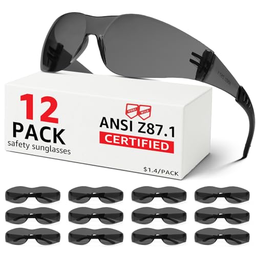 ANSI Z87.1 Tinted Safety Glasses Bulk 12 pack, Safety Sunglasses for men and women, Scratch & Impact Resistant UV protection sunglasses for Construction, Outdoor Sports & Work - color: 12pcs-gray