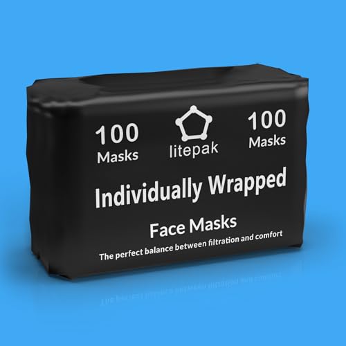 100pcs Premium Individually Wrapped Disposable Face Mask Black Premium Comfort Earloops Nose Wire - color: Black