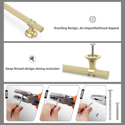 10 Pack 3 Inch Cabinet Pulls knurled Brushed Gold Kitchen Cabinet Handles Aluminum and Zinc Alloy Drawer Pulls Solid Cabinet Hardware - color: Brushed Gold Knurled, size: 3'' Hole Center(76mm)