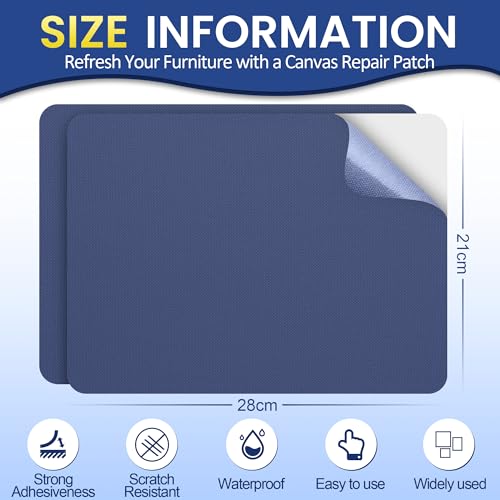 Self-Adhesive Canvas Repair Tape, 8.3" x 11" Waterproof Canvas Repair Patch, Fabric Patch Repairs Kit for Furniture, Tents, Sunbrellas, Boat Covers Awnings, Couches, Clothes, Bags Dark Blue - color: Dark Blue, size: 8.3" x 11"