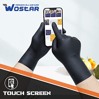 Wostar Black Nitrile Industrial Gloves Large 8 Mil Raised Diamond Texture Latex & Powder Free Heavy Duty Gloves 100 Count - color: Black Large 8mil 100pcs, size: Large ( 100pcs a box)