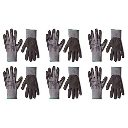 Amazon Basics Micro-Foam Nitrile Coated Safety Work Gloves, Nylon Liner Fiber, Touch Screen Compatible, Grey, Size 8, Medium, 6-Pack - size: Medium (Pack of 6)