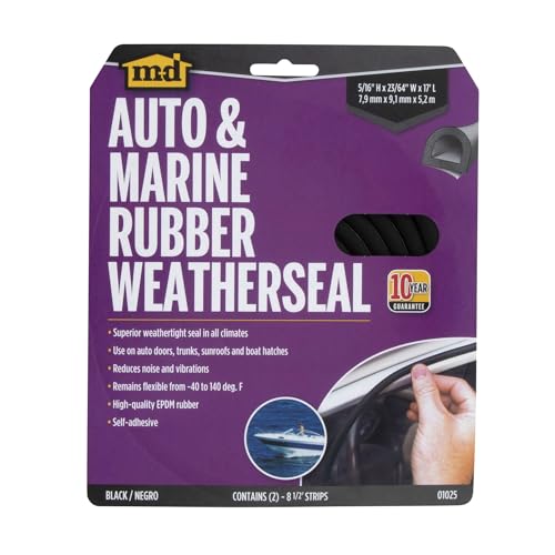 M-D Building Products 01025 17 ft. Black Small Rubber Auto & Marine Weatherseal for All Climates - size: 17 Ft.