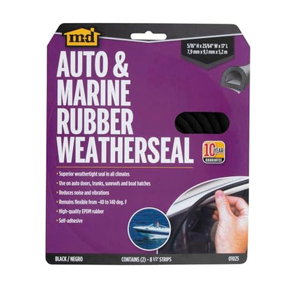 M-D Building Products 01025 17 ft. Black Small Rubber Auto & Marine Weatherseal for All Climates - size: 17 Ft.