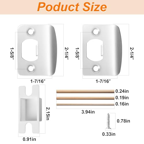 4 Pack Door Latch Strike Plate-Stainless Steel Door Lock Strike Plate Repair Kits-Standard Door Latch Restorer Reinforcement Plate with 6 Wood Dowel Strips for Home Office Door Frame Repair