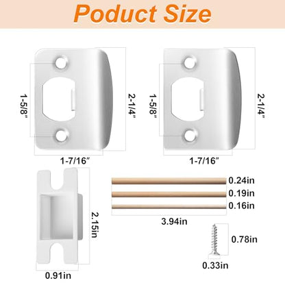 4 Pack Door Latch Strike Plate-Stainless Steel Door Lock Strike Plate Repair Kits-Standard Door Latch Restorer Reinforcement Plate with 6 Wood Dowel Strips for Home Office Door Frame Repair