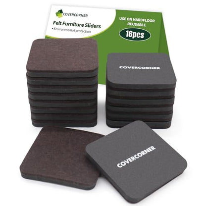 Felt Furniture Sliders for Hardwood Floors 16 PCS - 3 1/2 inch Square Furniture Moving Slider – Heavy Duty Felt Movers Sliders Chair Legs Floors Protectors (for Hardwood Floors)-Brown - size: 16 PCS 3 1/2'' Brown
