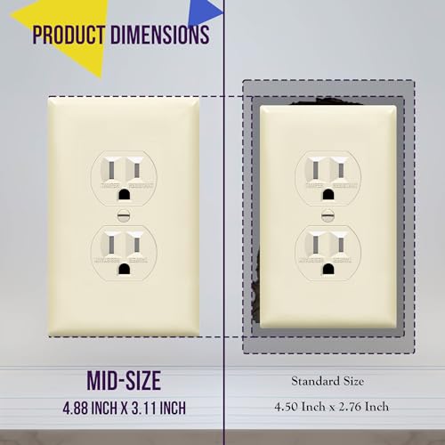 ENERLITES Duplex Receptacle Outlet Wall Plate, Midway Size 1-Gang 4.88" x 3.11", Unbreakable Polycarbonate Thermoplastic, 8821M-LA, Light Almond - color: Light Almond, size: Mid-size