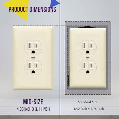ENERLITES Duplex Receptacle Outlet Wall Plate, Midway Size 1-Gang 4.88" x 3.11", Unbreakable Polycarbonate Thermoplastic, 8821M-LA, Light Almond - color: Light Almond, size: Mid-size
