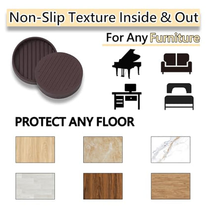 2x2 Round Rubber Furniture Caster Cups, Anti-Sliding Furniture Pads Bed Stopper Floor Protectors with Grip - Protect Any Flooring - size: 12 Pcs Brown