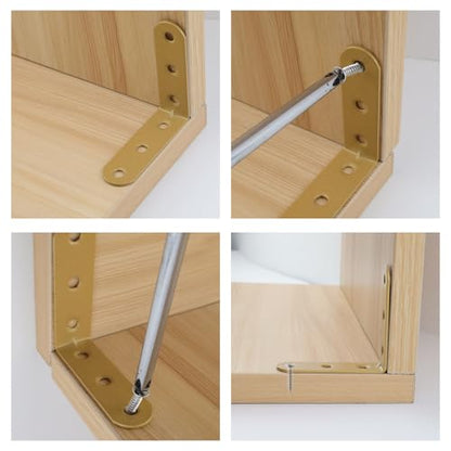 Wealrit 8 pcs Gold L Shape Brackets,Right Angle Corner Brace with Screws,L Shape Corner Brackets,Right Angle Bracket,2.28 Inch Length - size: 2.28"