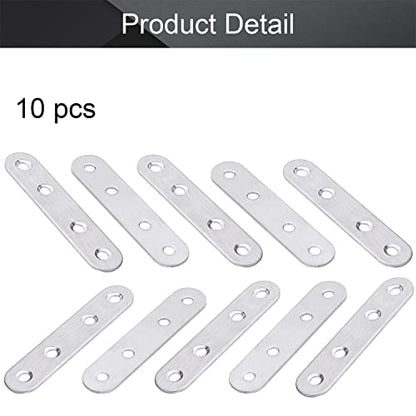 MroMax 10Pcs 201 Stainless Steel Straight Brackets 3.15" x 0.67" Flat Straight Braces Brushed Metal Fixed Connecting Plate for Repairing Furniture, Bookcase, Table, Chair Legs 4 Holes with Screws - size: 3.15"x 0.67"x 0.08"(LxWxT)