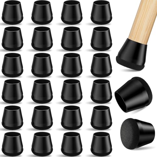 yomanta 24 PCS Silicone & Felt Chair Leg Floor Protectors - Scratch Proof & Noise Reducing Furniture Caps for Hardwood Floors - Round M Fits 1" to 1 3/16" (25–30mm), Black - color: Black, size: Round M (Fit 25–30mm)
