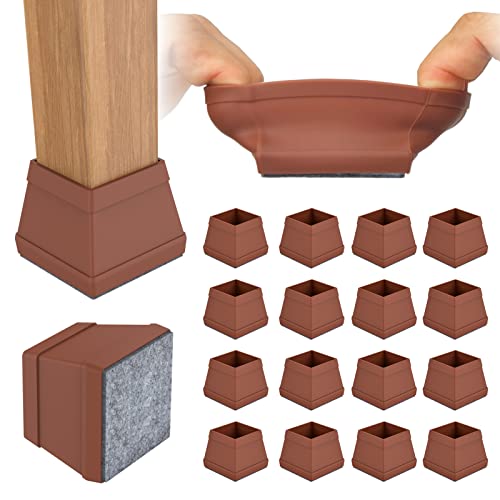 16 PCS Square Chair Leg Floor Protector, Silicone Chair Leg Cover, Furniture Leg Protectors with Felt, Mobile Table Leg pad, Protect The Floor from Scratches.1 1/2 in Brown. - color: Brown, size: Square L(1.26-1.57")