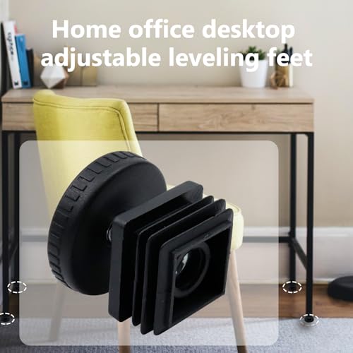 Antrader Home Office Table Desk Adjustable Leveling Foot,Plastic Metal Square Tube Insert Kit, 30mm x 30mm Black, 4 Sets