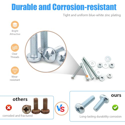 120 Pcs Machine Screws 8/32 Knob/Pull Screws Bolt Nut Flat Washers Assortment Kit Carbon Steel Zinc-Plated Phillips Used for Industrial and Construction Fasteners 4 Sizes Length #8-32x1 to#8-32x1-3/4 - size: 120 Pcs Machine Screw Kit