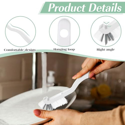Gjinxi 2Pcs Small Scrub Brushes, Kitchen Scrub Brush with Handle, Right Angle Cleaning Brush, Stiff Bristle Brush for Clean Dish Sink Bathroom Window Track Household Edge Corner Crevice Tile Floor