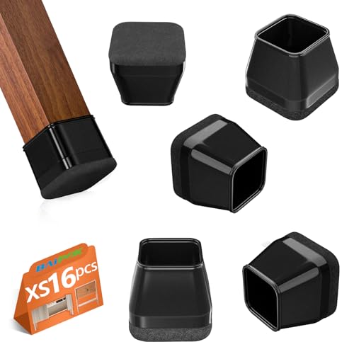 16Pcs Square Chair Leg Floor Protectors with Thickened Felt Pads Silicone Chair Leg Covers Caps to Protect Hardwood Tile Floors Furniture Feet Reduce Noise (Black XS Fit 0.55"-0.75") - color: Black, size: X-Small