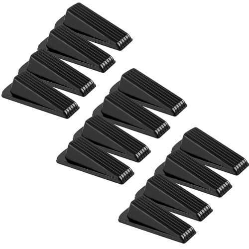 12 Pack Door Stoppers for Bottom of Door, 4.8x2.2x1.3in Door Stops, Rubber Door Stopper Wedge, Sturdy Stackable Door Stops for Floor - color: Black, size: 12Pack