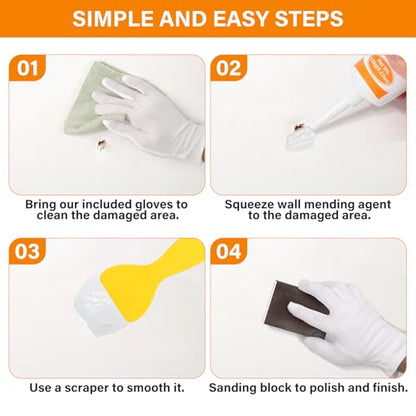 MAPVOLUT Drywall Repair Kit, 2 Pack Wall Mending Agent with 2 Scraper, Proective Gloves, Quick and Easy Solution to Fill The Holes and Crack for Home Wall, Plaster Wall Dent Repair